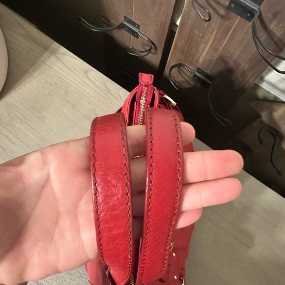 Michael Kors Cherry Red Shoulder Bag Gold Accent features - Picture 10 of 12